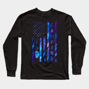 Camping America Flag Heartbeat Shirt Long Sleeve T-Shirt